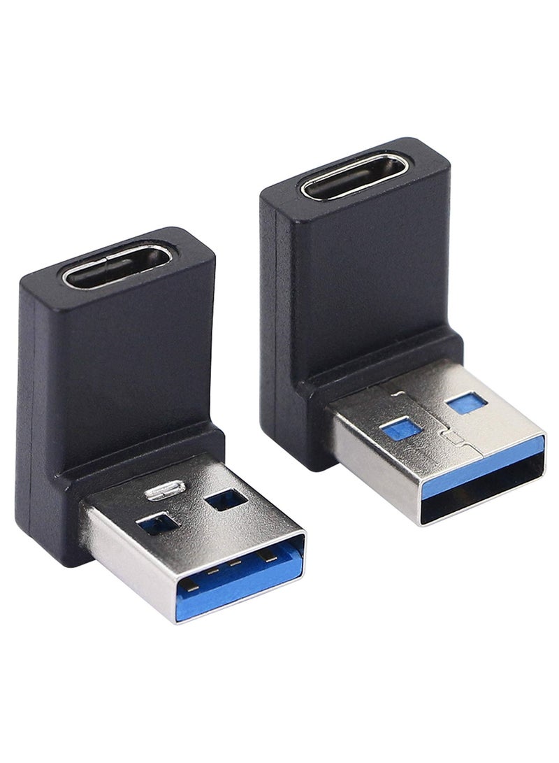 KASTWAVE محول USB A ذكر إلى USB C أنثى بزاوية قائمة، تمديد كوع 90 درجة، موصل كابل USB3.0 إلى النوع C يدعم نقل البيانات ثنائي الاتجاه بسرعة 5 جيجابت في الثانية، لأجهزة الكمبيوتر المحمولة والهواتف والكمبيوتر الشخصي - قطعتان (زاوية سوداء لأعلى ولأسفل) - Image 1