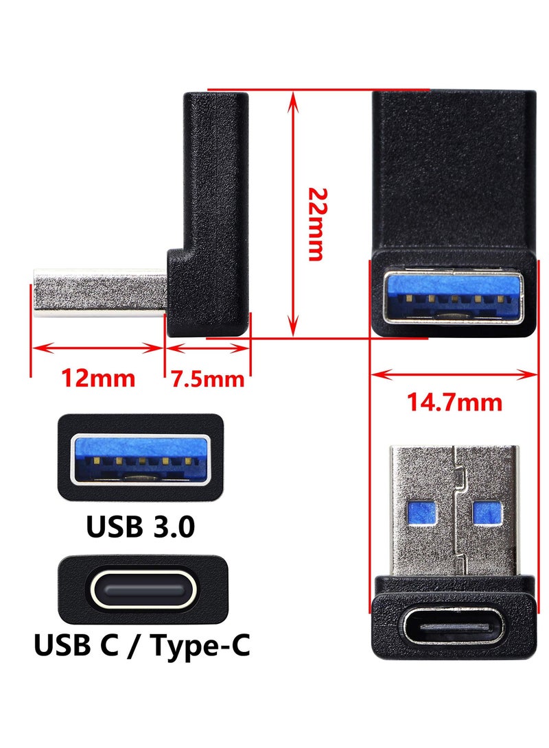 KASTWAVE محول USB A ذكر إلى USB C أنثى بزاوية قائمة، تمديد كوع 90 درجة، موصل كابل USB3.0 إلى النوع C يدعم نقل البيانات ثنائي الاتجاه بسرعة 5 جيجابت في الثانية، لأجهزة الكمبيوتر المحمولة والهواتف والكمبيوتر الشخصي - قطعتان (زاوية سوداء لأعلى ولأسفل) - Image 5
