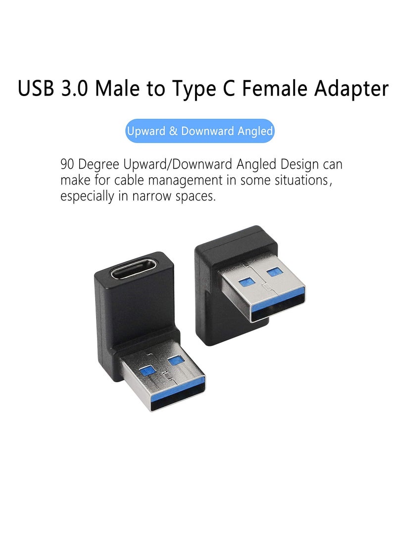 KASTWAVE محول USB A ذكر إلى USB C أنثى بزاوية قائمة، تمديد كوع 90 درجة، موصل كابل USB3.0 إلى النوع C يدعم نقل البيانات ثنائي الاتجاه بسرعة 5 جيجابت في الثانية، لأجهزة الكمبيوتر المحمولة والهواتف والكمبيوتر الشخصي - قطعتان (زاوية سوداء لأعلى ولأسفل) - Image 3