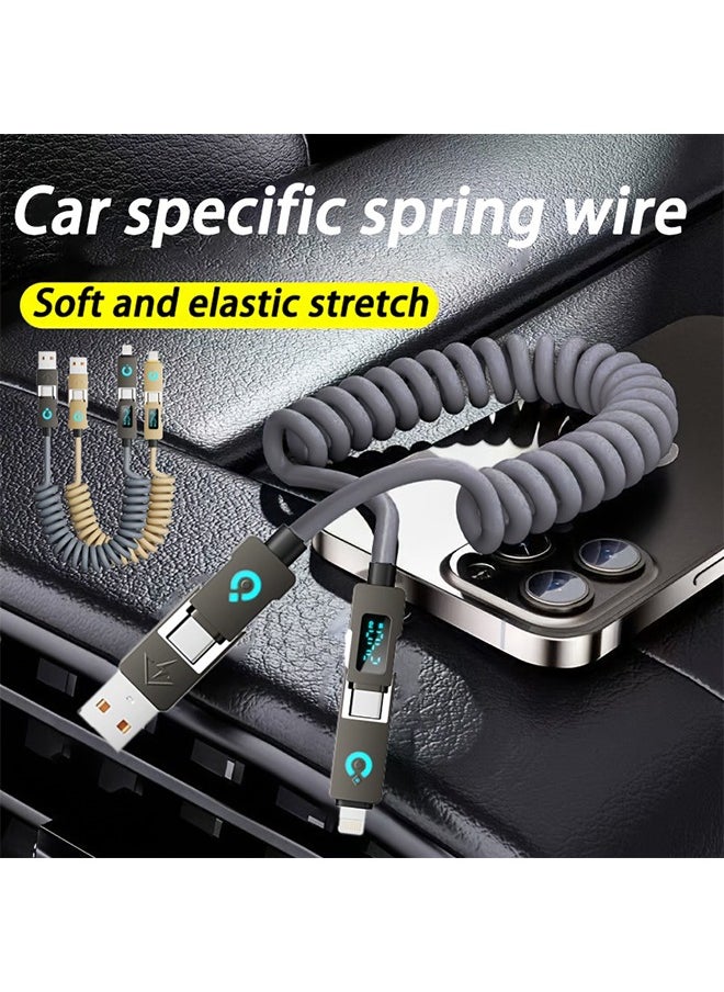 Sthxyfaith - 240W with Digital Display Screen, Universal 4-in-1 High-speed Charging Data Cable, Multifunctional Super Fast Charging Spring Retractable Fast Charging Cable, Suitable for Various Models Such as iPhone, Xiaomi, Huawei et - Image 1