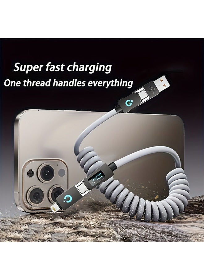 Sthxyfaith - 240W with Digital Display Screen, Universal 4-in-1 High-speed Charging Data Cable, Multifunctional Super Fast Charging Spring Retractable Fast Charging Cable, Suitable for Various Models Such as iPhone, Xiaomi, Huawei et - Image 1