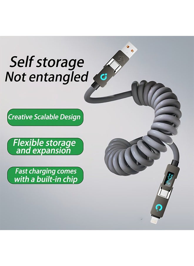Sthxyfaith - 240W with Digital Display Screen, Universal 4-in-1 High-speed Charging Data Cable, Multifunctional Super Fast Charging Spring Retractable Fast Charging Cable, Suitable for Various Models Such as iPhone, Xiaomi, Huawei et - Image 1