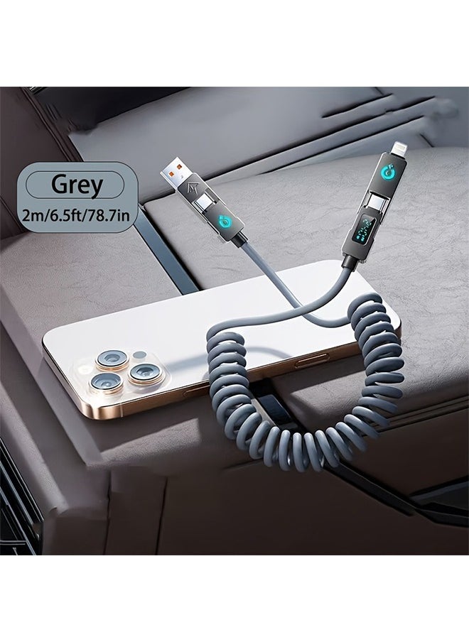 Sthxyfaith - 240W with Digital Display Screen, Universal 4-in-1 High-speed Charging Data Cable, Multifunctional Super Fast Charging Spring Retractable Fast Charging Cable, Suitable for Various Models Such as iPhone, Xiaomi, Huawei et - Image 1