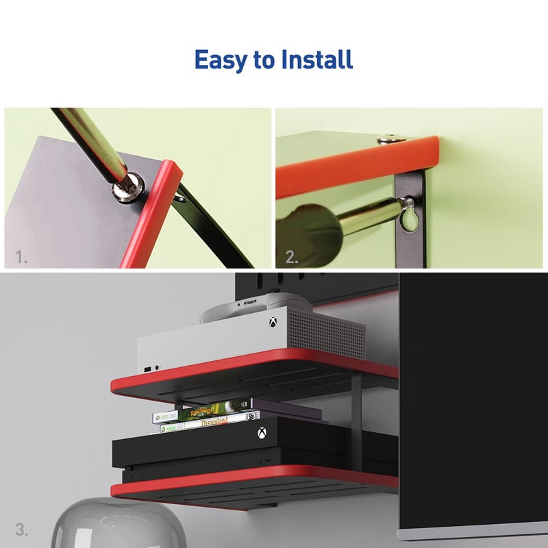 AREAJD Floating Under TV Game Double Shelf Stand for Xbox Series S/X, Projector/Router/Entertainment Center, Projector Holder Accessories, Black/Red - Image 4