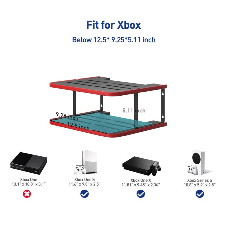 AREAJD Floating Under TV Game Double Shelf Stand for Xbox Series S/X, Projector/Router/Entertainment Center, Projector Holder Accessories, Black/Red - Image 3