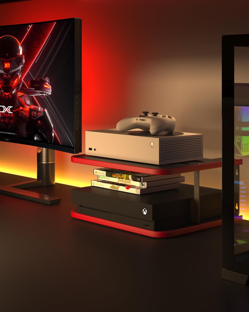AREAJD Floating Under TV Game Double Shelf Stand for Xbox Series S/X, Projector/Router/Entertainment Center, Projector Holder Accessories, Black/Red - Image 2