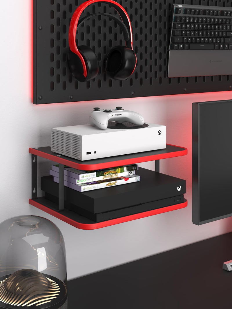 AREAJD Floating Under TV Game Double Shelf Stand for Xbox Series S/X, Projector/Router/Entertainment Center, Projector Holder Accessories, Black/Red - Image 1
