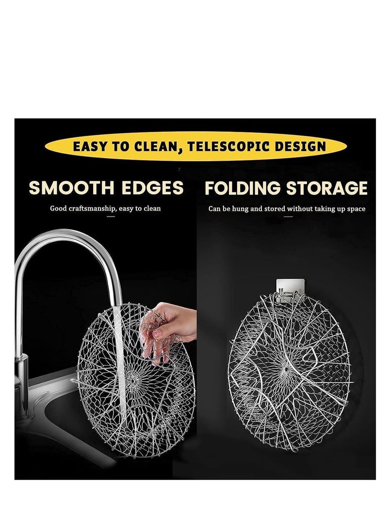 Foldable Stainless Steel Deep Fry Basket Multifunction Steam Rinse Strain Strainer Net Telescopic Folding for Fried Food or Fruits Kitchen Utensil Cooking Gadgets - Image 4