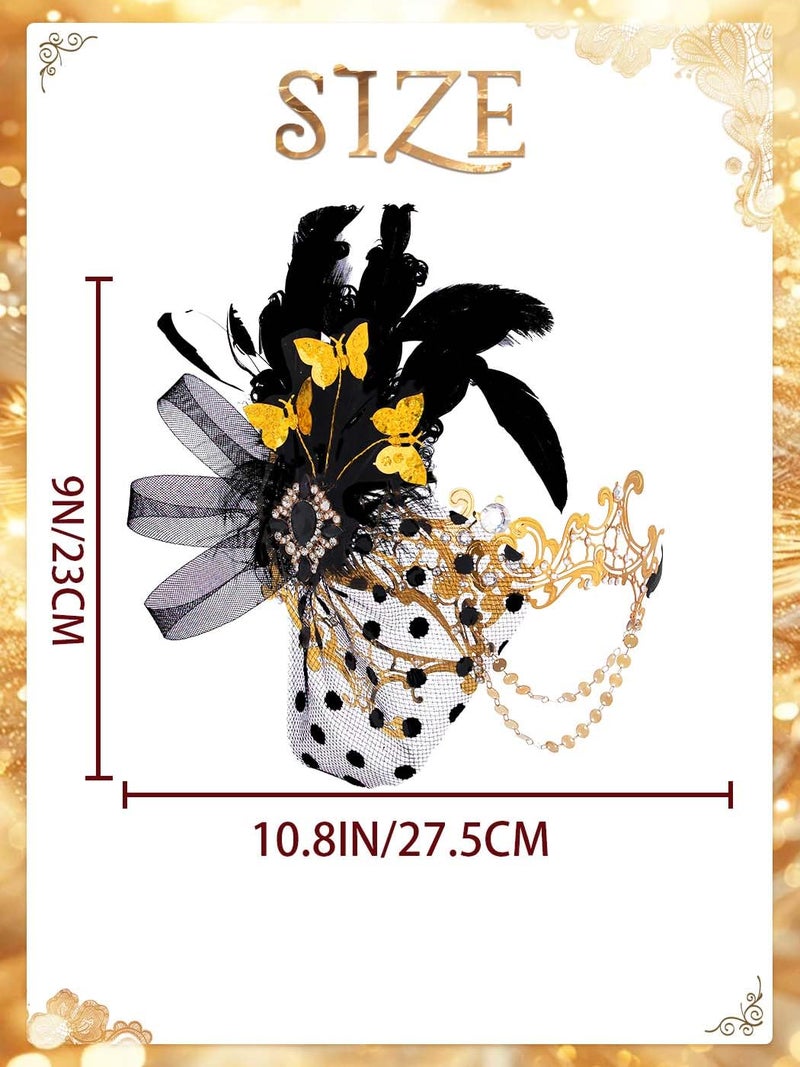 Campsis Women Masquerade Mask, Gold Masquerade Ball Mask, Feather Venetian Mask - Image 2