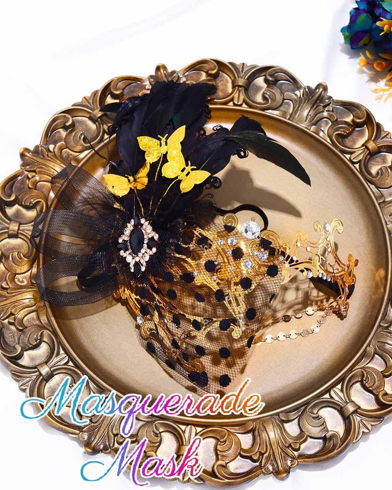 Campsis Women Masquerade Mask, Gold Masquerade Ball Mask, Feather Venetian Mask - Image 4