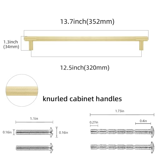 POVEFONK 10 Pack 125 inch Brushed Gold Brass Kitchen Cabinet Handles Knurled Cabinet Pulls Drawer Pulls Dresser Handles - Image 3