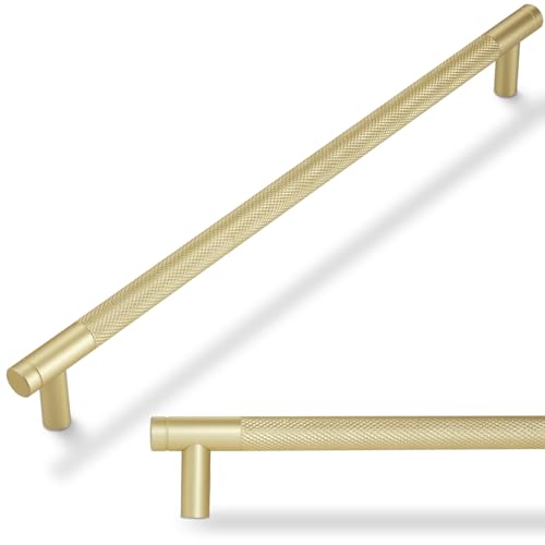 POVEFONK 10 Pack 125 inch Brushed Gold Brass Kitchen Cabinet Handles Knurled Cabinet Pulls Drawer Pulls Dresser Handles - Image 1