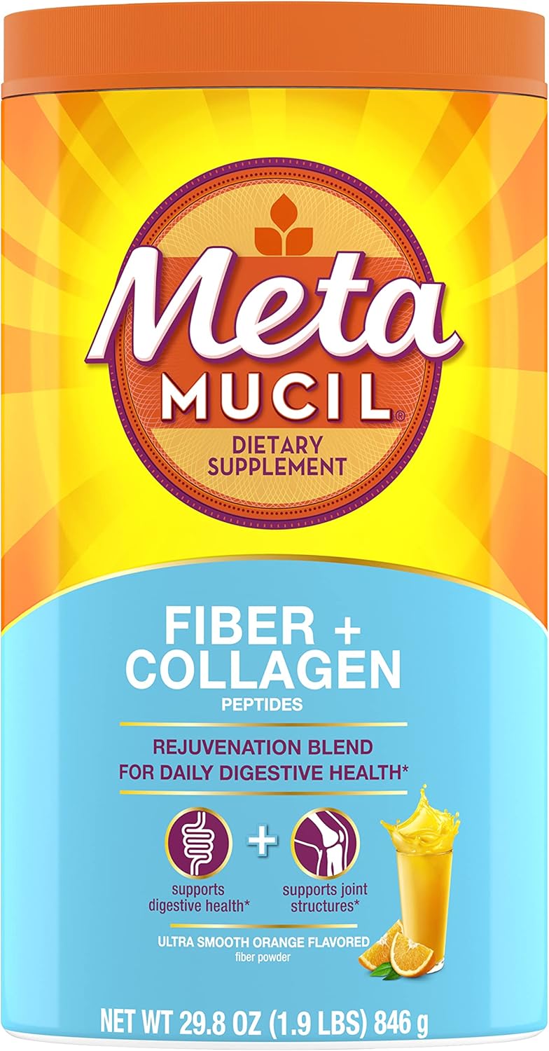 Metamucil Daily Fiber  Collagen Psyllium Husk Powder Plant Based Fiber Supplement SugarFree with Stevia 3in1 Fiber Supplement for Digestive Health Orange Flavored 90 Doses - Image 1