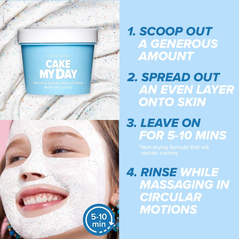I DEW CARE قناع الوجه القابل للغسل من I DEW CARE - كيك يومي | مع حمض الهيالورونيك، العناية الذاتية بالبشرة، علاج الوجه، نباتي، خالي من القسوة، خالي من البارابين، مقشر، تنظيف عميق، هدايا صغيرة، 3.38 أونصة - Image 4