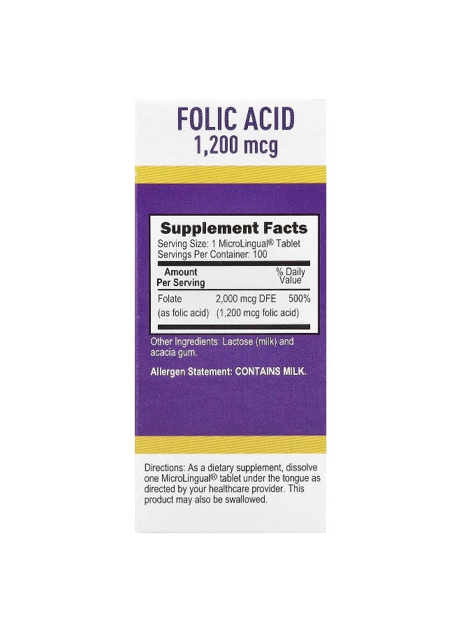 Superior Source Superior Source, Folic Acid, 1,200 mcg, 100 MicroLingual® Instant Dissolve Tablets  - Image 2