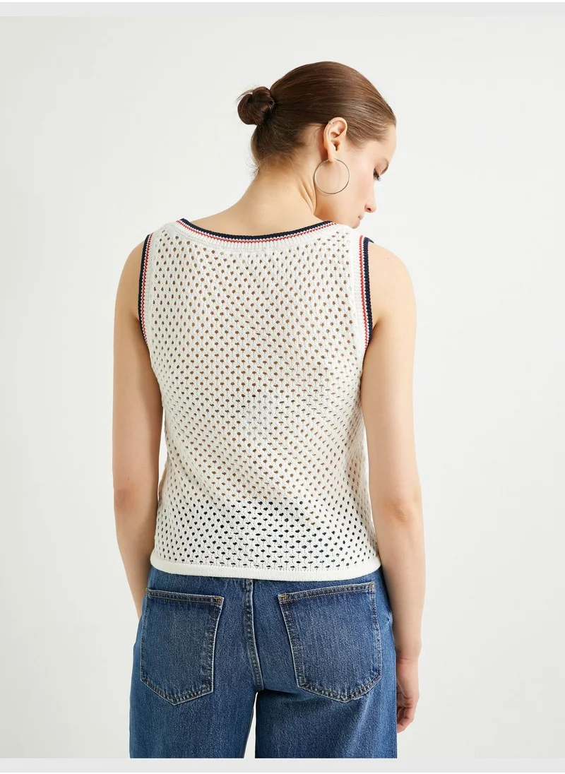 كوتن U Neck Thick Strappy Ajoure Tank Top
