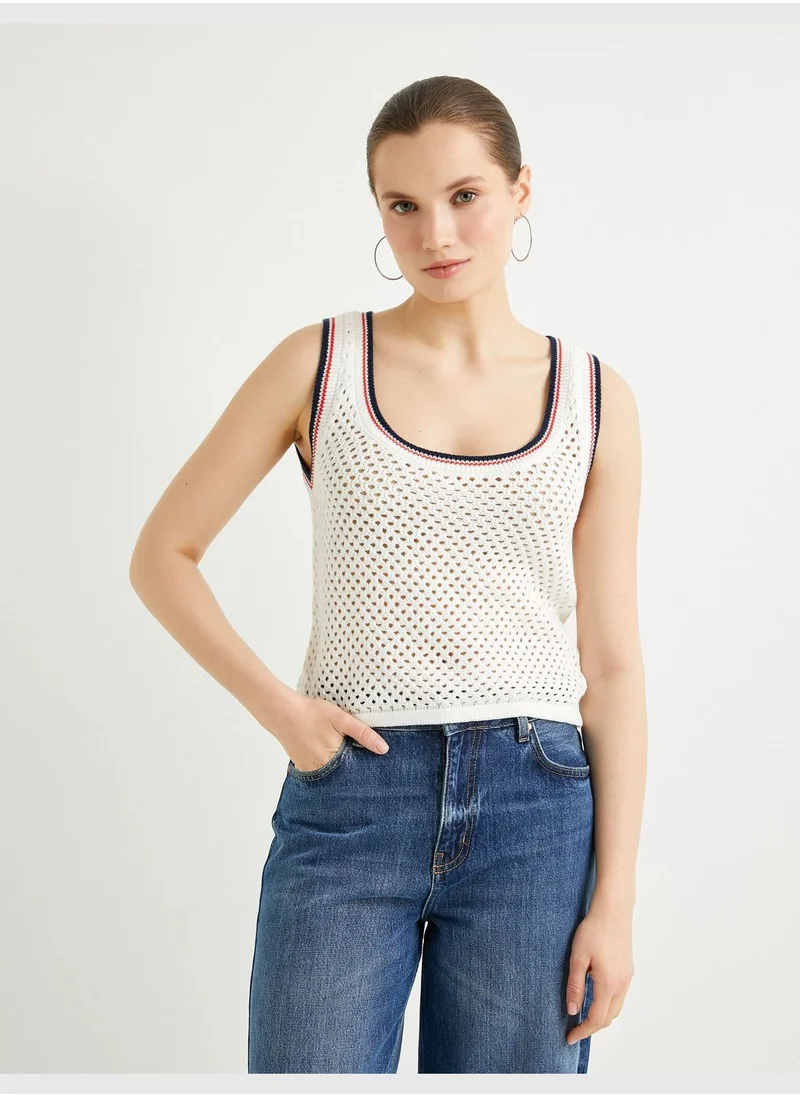 كوتن U Neck Thick Strappy Ajoure Tank Top
