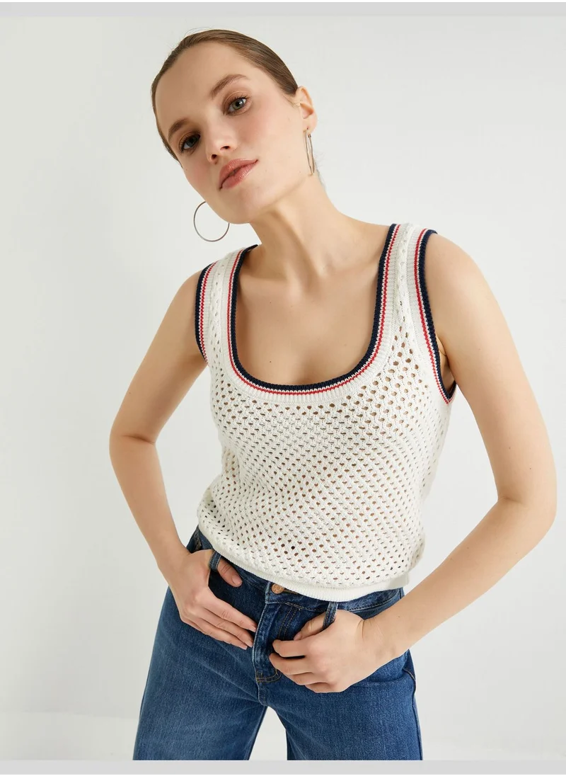 كوتون U Neck Thick Strappy Ajoure Tank Top