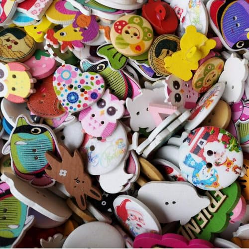 Chenkou Craft Assorted 100pcs Mix Sizes Styles Colors Wood Buttons Craft Sewing Buttons - Image 3
