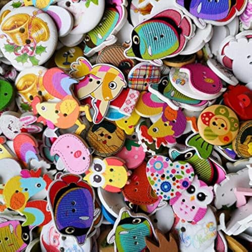 Chenkou Craft Assorted 100pcs Mix Sizes Styles Colors Wood Buttons Craft Sewing Buttons - Image 1