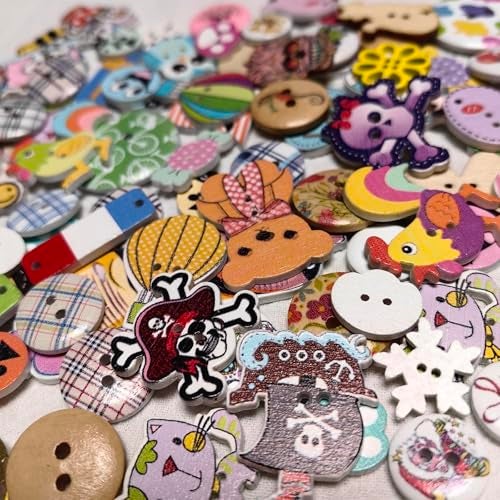 Chenkou Craft Assorted 100pcs Mix Sizes Styles Colors Wood Buttons Craft Sewing Buttons - Image 4