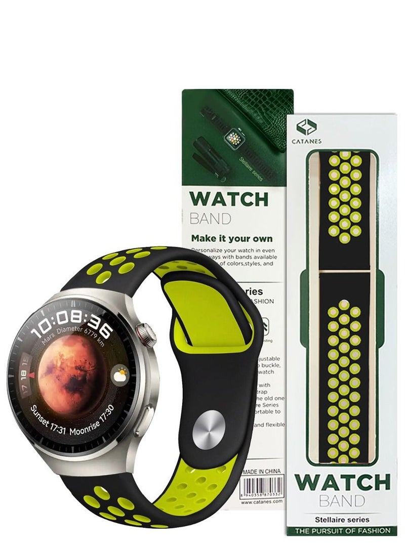 CATANES 22mm NIKE Watch Sport Band Compatible With Huawei 4 4 Pro Black Yellow - Image 1