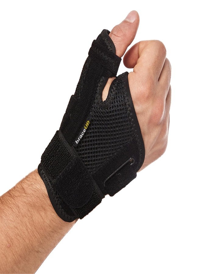 دعامة إبهام BraceUP Thumb Spica Splint لليد اليمنى واليسرى للنساء والرجال، CMC مع دعم للإبهام، لعلاج التهاب المفاصل والتهاب الأوتار وتخفيف آلام متلازمة النفق الرسغي والتواء الإبهام (أسود) - Image 1