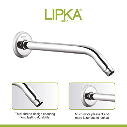 LIPKA 12-Inch Stainless Steel Shower Arm with Wall Flange – Chrome Finish Overhead Rain Shower Extension, Round Wall-Mounted Arm for Bathroom Shower Head Silver - Image 3