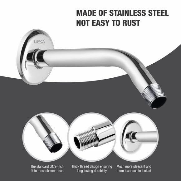 LIPKA 12-Inch Stainless Steel Shower Arm with Wall Flange – Chrome Finish Overhead Rain Shower Extension, Round Wall-Mounted Arm for Bathroom Shower Head Silver - Image 4