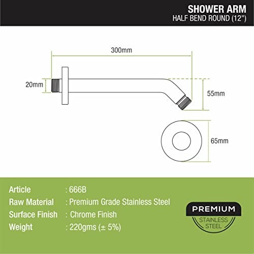LIPKA 12-Inch Stainless Steel Shower Arm with Wall Flange – Chrome Finish Overhead Rain Shower Extension, Round Wall-Mounted Arm for Bathroom Shower Head Silver - Image 2