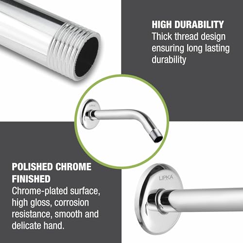 LIPKA 12-Inch Stainless Steel Shower Arm with Wall Flange – Chrome Finish Overhead Rain Shower Extension, Round Wall-Mounted Arm for Bathroom Shower Head Silver - Image 5