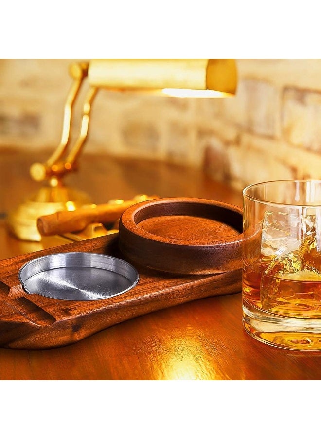 علبة الرماد السيجار كوستر و علبة الزجاج الويسكي ، علبة الرماد الخشبية مع فتحة حامل ، مجموعة ملحقات هدية للرجال أبي ، ديكور رائع للمنزل أو المكتب أو البار - Image 5