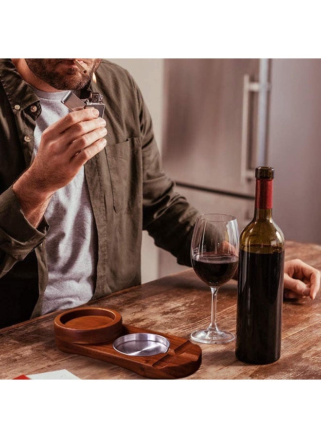 علبة الرماد السيجار كوستر و علبة الزجاج الويسكي ، علبة الرماد الخشبية مع فتحة حامل ، مجموعة ملحقات هدية للرجال أبي ، ديكور رائع للمنزل أو المكتب أو البار - Image 2