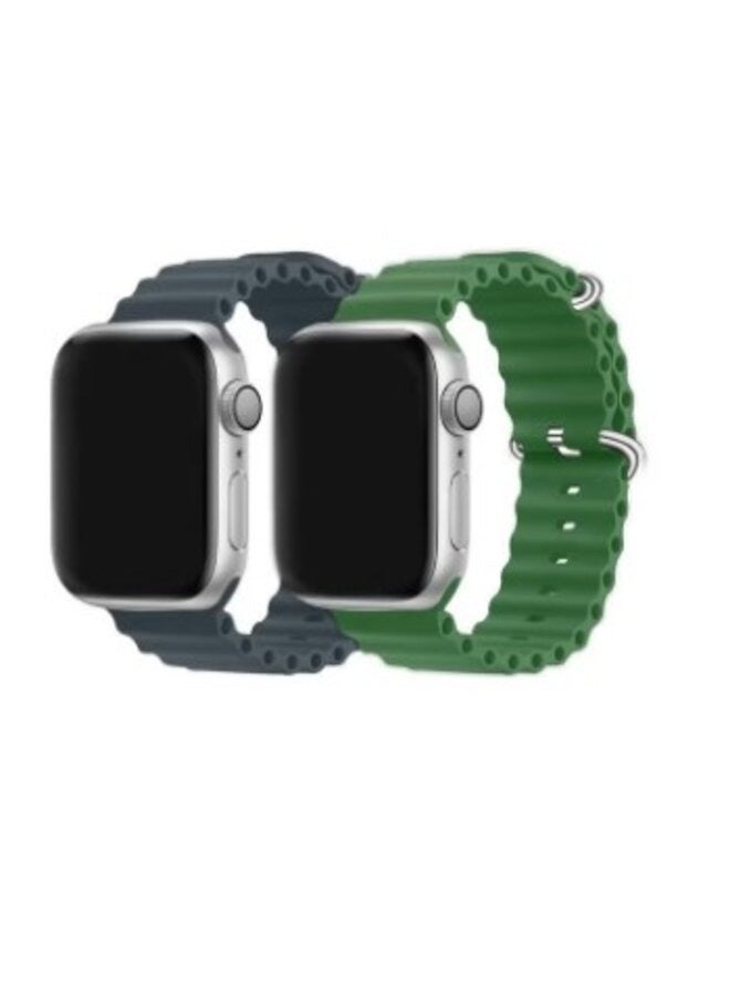 2Pack for Apple Watch Ocean Band 49mm 45mm 44mm 42mm Soft Silicone Loop Strap for iWatch Series Ultra/8/7/SE/6/5/4/3/2/1 Midnight Blue/Green