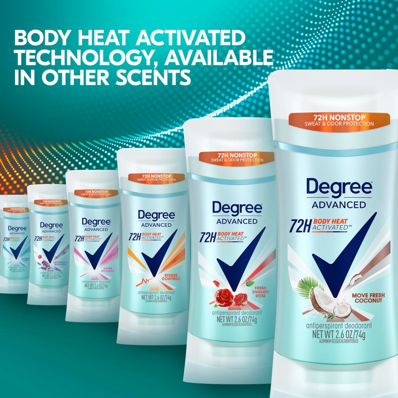 Degree Advanced Antiperspirant Deodorant Move Fresh Coconut 4 Count 72-Hour Sweat & Odor Protection Antiperspirant for Women with MotionSense Technology 2.6 oz - Image 5