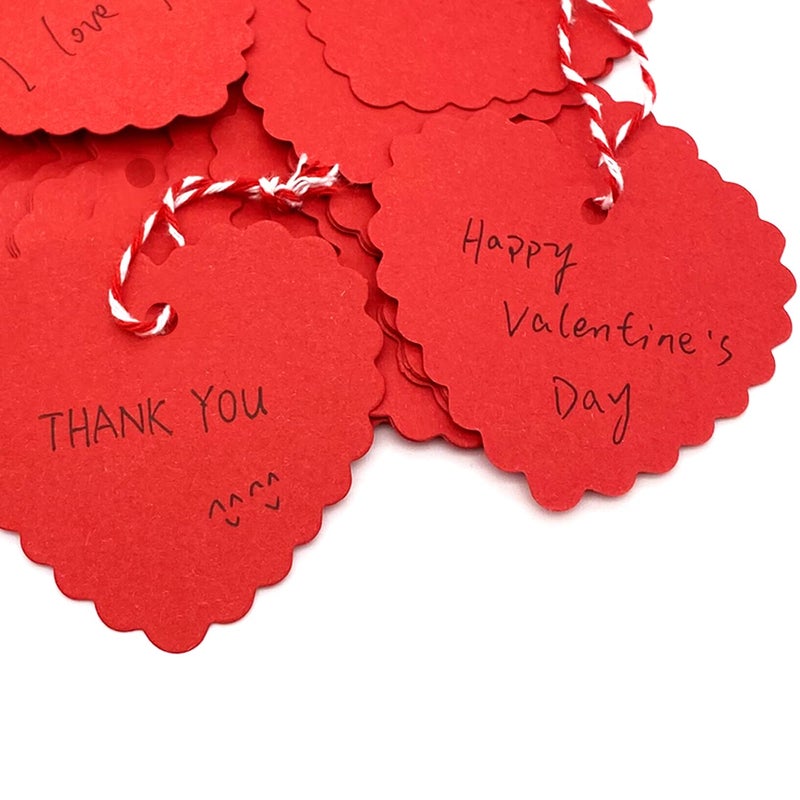 FUGUIR 100 Pcs Valentines Gift Tags Red Heart Cutouts Heart Shaped Paper Present Tags with 300 Feet String for Valentines Day Mothers Day Wedding Party Gift Wrapping Hang Labels - Image 2
