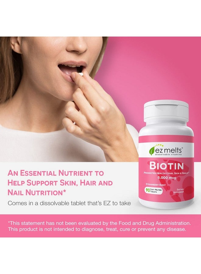 EZ Melts Dissolvable Biotin 5,000 mcg, Hair, Skin & Nail Support, Sugar-Free, 3-Month Supply - Image 1
