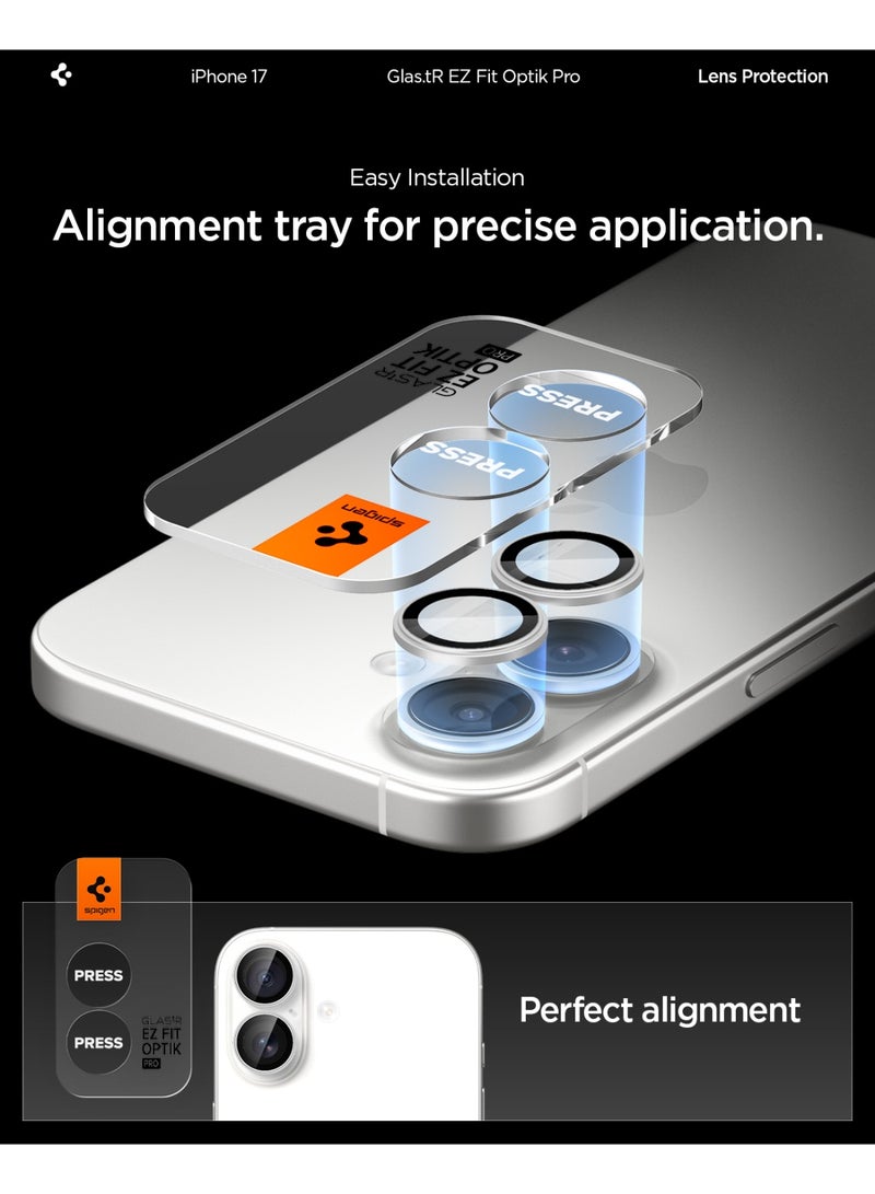 Spigen Camera Lens Protector [2 Pack] for iPhone 17 | iPhone 16 Plus | iPhone 16 GLAStR EZ-Fit Optik Pro  - Silver - Image 4