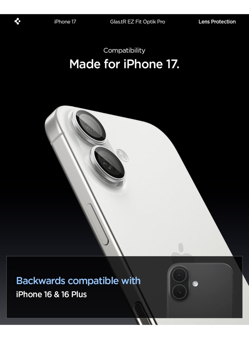 Spigen Camera Lens Protector [2 Pack] for iPhone 17 | iPhone 16 Plus | iPhone 16 GLAStR EZ-Fit Optik Pro  - Silver - Image 2