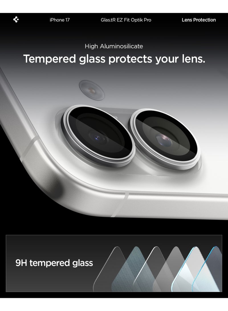Spigen Camera Lens Protector [2 Pack] for iPhone 17 | iPhone 16 Plus | iPhone 16 GLAStR EZ-Fit Optik Pro  - Silver - Image 5