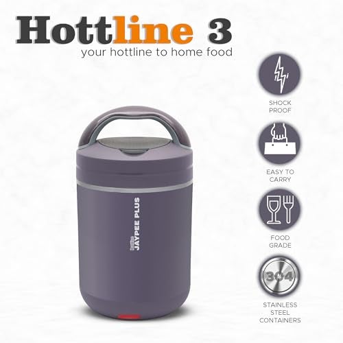 Jaypee Plus Hottline 3-320X3 ml Inner Stainless Steel |Outer Plastic Body|Electric Lunch Box for Offfice|Shockproof Design|BPA Free|Reheat Food|Convenience case for Power Cord, Redder Grey - Image 3