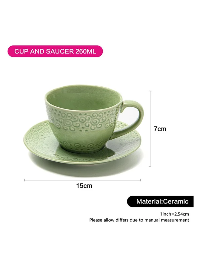 DANUBE HOME Cup With Saucer Ceramic Loose Crockery Coffee And Tea Mug With Saucer For Kitchen And Dining Room 260 Ml Green
