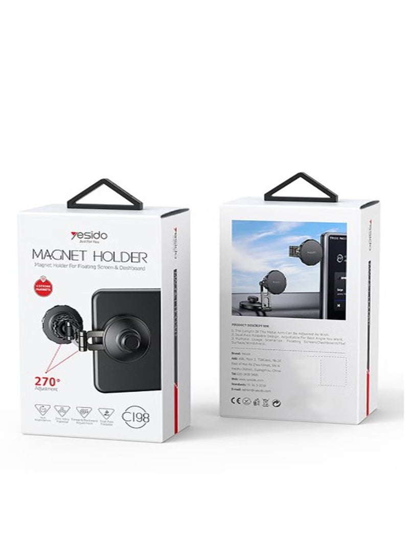 Yesido C198 Magnet Holder 360 Degree Rotation Stretchable Zinc Alloy Arms Suspension Screen Car Mount Phone Holder - Black - Image 2