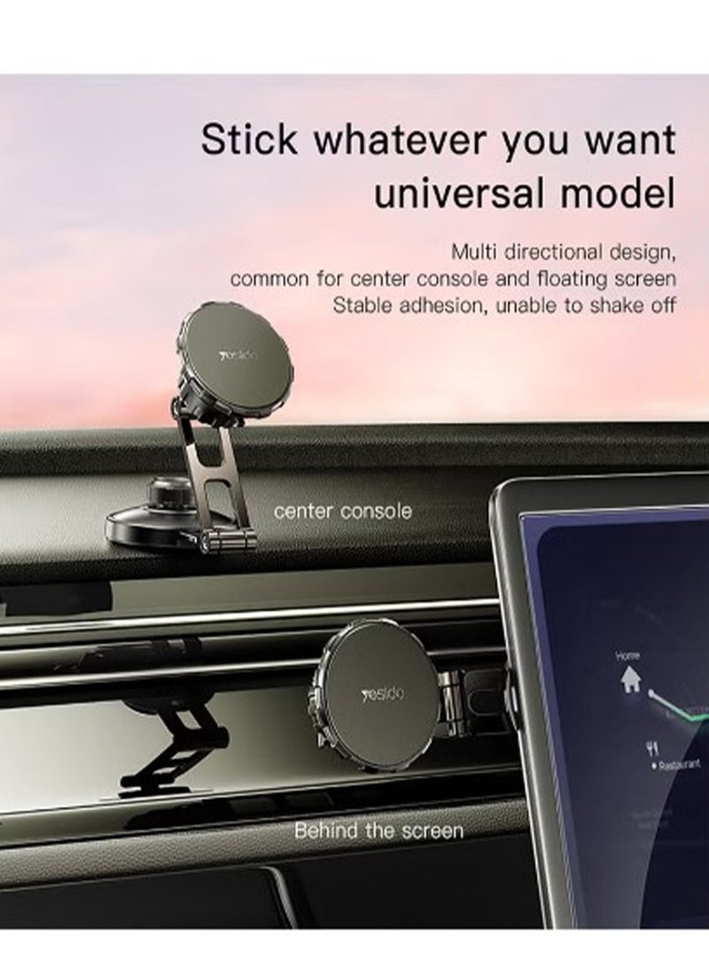 Yesido C198 Magnet Holder 360 Degree Rotation Stretchable Zinc Alloy Arms Suspension Screen Car Mount Phone Holder - Black - Image 3