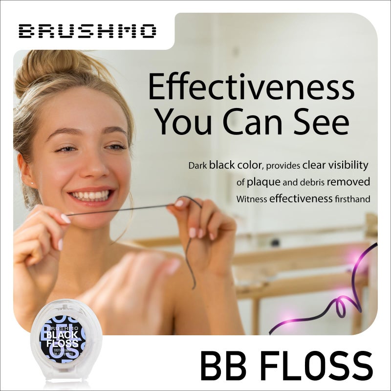 Brushmo Black Floss (BB Floss), US Dentist-Designed Oral Care, Stain-Absorbing, Woven Expanding Dental Floss with Natural Wax to Prevent Gum Disease, Non-Toxic PTFE & PFAS Free, 1 spool (55 yd) - Image 5