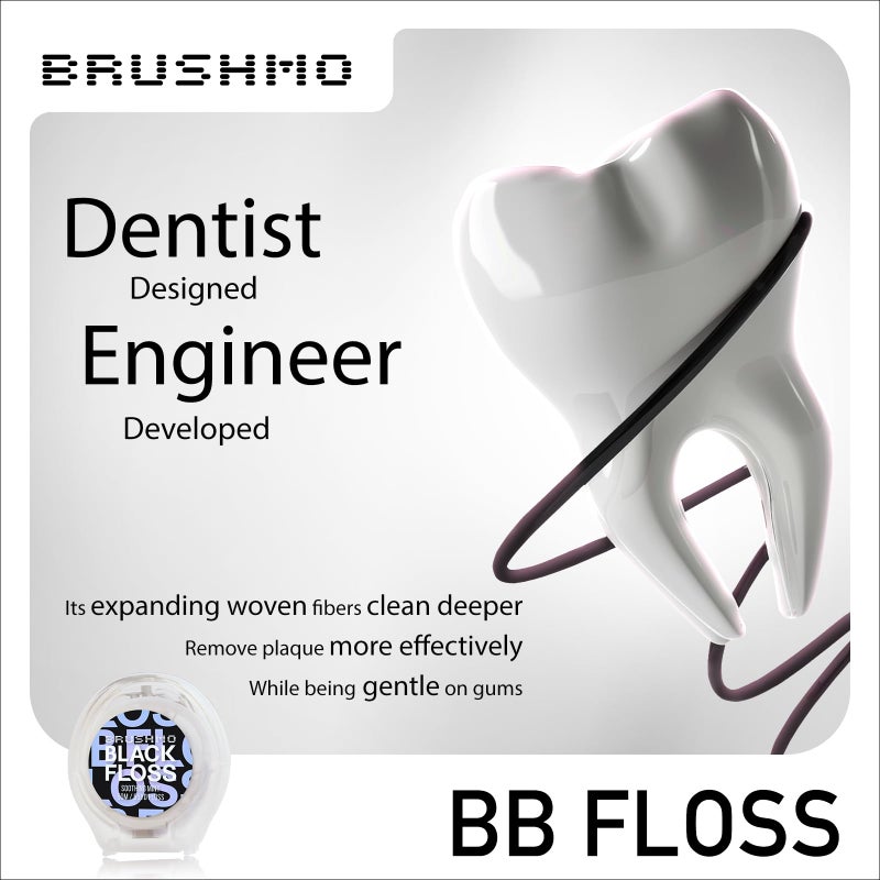 Brushmo Black Floss (BB Floss), US Dentist-Designed Oral Care, Stain-Absorbing, Woven Expanding Dental Floss with Natural Wax to Prevent Gum Disease, Non-Toxic PTFE & PFAS Free, 1 spool (55 yd) - Image 2