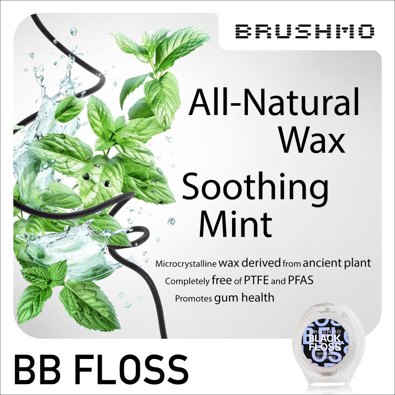 Brushmo Black Floss (BB Floss), US Dentist-Designed Oral Care, Stain-Absorbing, Woven Expanding Dental Floss with Natural Wax to Prevent Gum Disease, Non-Toxic PTFE & PFAS Free, 1 spool (55 yd) - Image 3