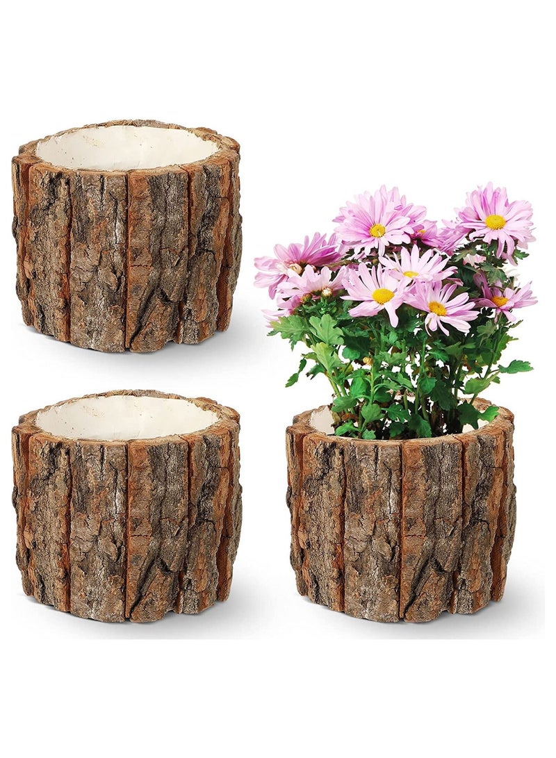 KASTWAVE Wooden Tree Stump Flower Planter, Small Wooden Bucket Flower Pot Bonsai Pots, Rustic Plant Vase Container for Home and Office Decoration, 3 Pcs (Inner Diameter 3.9 inches, Height 3.9 inches) - Image 1