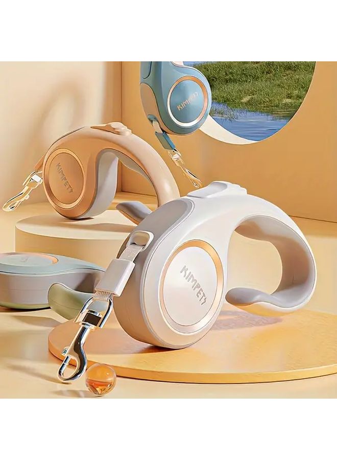 Snow Mountain White 3m Automatic Retractable Pet Leash Upgraded Nylon PP Material Non Slip Grip One Touch Lock System Escape Proof Design Suitable for Small to Medium Dogs Easy to Carry for Daily Outdoor Walks and Travel Adventures - Image 1