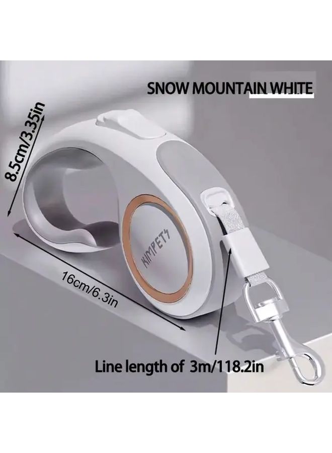 Snow Mountain White 3m Automatic Retractable Pet Leash Upgraded Nylon PP Material Non Slip Grip One Touch Lock System Escape Proof Design Suitable for Small to Medium Dogs Easy to Carry for Daily Outdoor Walks and Travel Adventures - Image 2